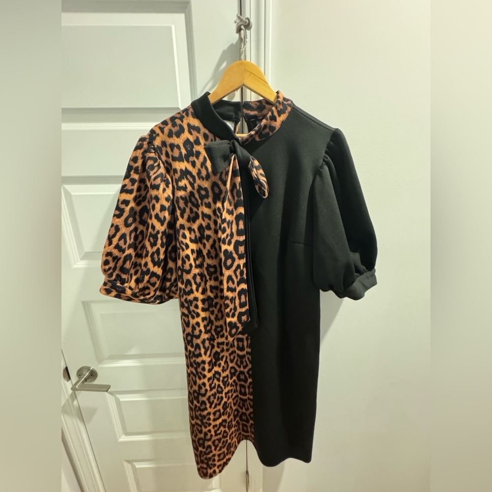 Ashley Stewart Black and Leopard Print Dress